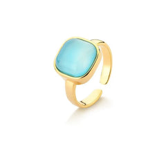 ANEL DOURADO AJUSTAVEL PEDRA QUADRADA 10X10MM