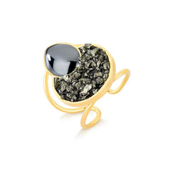 ANEL DE REGULAGEM DOURADO EM HEMATITA COM PEDRA FRAGMENTADA