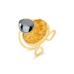 ANEL DE REGULAGEM DOURADO EM HEMATITA COM PEDRA FRAGMENTADA