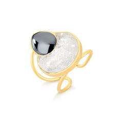 ANEL DE REGULAGEM DOURADO EM HEMATITA COM PEDRA FRAGMENTADA