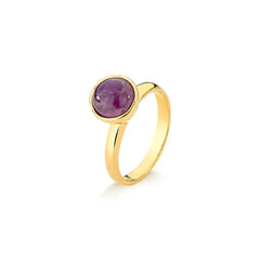 ANEL DOURADO PEDRA AMETISTA CABOCHAO 6mm