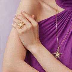 ANEL DOURADO FLOR COLEÇÃO GARDEN PEDRAS DO MAR