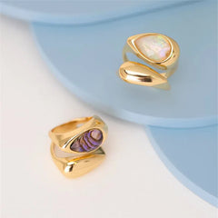 ANEL DUPLO DOURADO CONCHAS PEDRA DO MAR