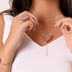 ANEL CORACAO DOURADA COM PEDRA GEODO NATURAL