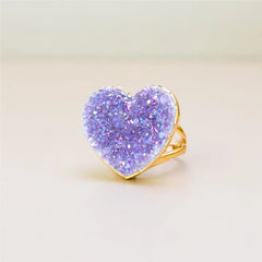 ANEL CORACAO DOURADA COM PEDRA GEODO NATURAL