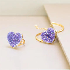 ANEL CORACAO DOURADA COM PEDRA GEODO NATURAL