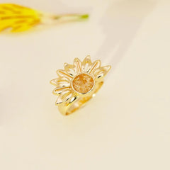 ANEL GIRASSOL DOURADO COM DETALHES EM PEDRA NATURAL FRAGMENTADA (Cópia)