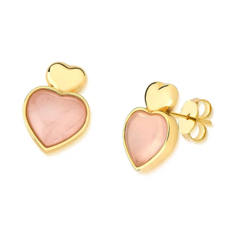 BRINCO CORAÇÃO DOURADO PEDRA CABOCHÃO DETALHE MINIMALISTA