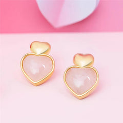 BRINCO CORAÇÃO DOURADO PEDRA CABOCHÃO DETALHE MINIMALISTA