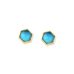 BRINCO DE PEDRAS NATURAIS FORMATO HEXÁGONO DOURADO
