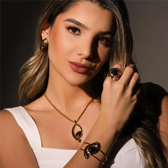 CONJUNTO HEMATITA DETALHE ELEGANTE DOURADO