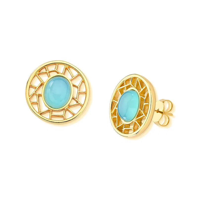 BRINCO TRAMA DOURADO PEDRA OVAL
