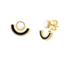 BRINCO DOURADO DOIS PEDRA NATURAL DETALHE ESMALTADO
