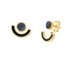 BRINCO DOURADO DOIS PEDRA NATURAL DETALHE ESMALTADO