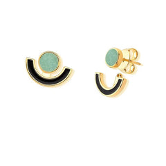 BRINCO DOURADO DOIS PEDRA NATURAL DETALHE ESMALTADO