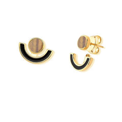 BRINCO DOURADO DOIS PEDRA NATURAL DETALHE ESMALTADO