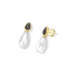 BRINCO DOURADO PÉROLA GOTA COM DETALHES FRAGMENTADOS