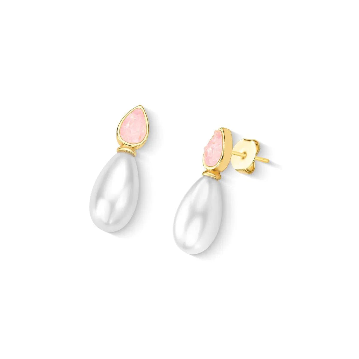 BRINCO DOURADO PÉROLA GOTA COM DETALHES FRAGMENTADOS