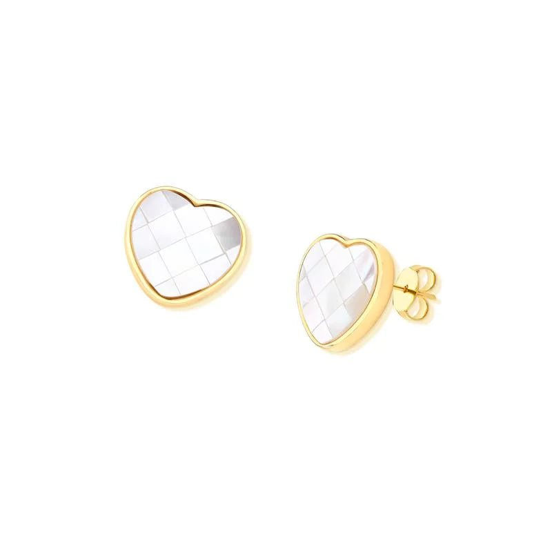 BRINCO CORAÇÃO EM PEDRA MADREPÉROLA DOURADO