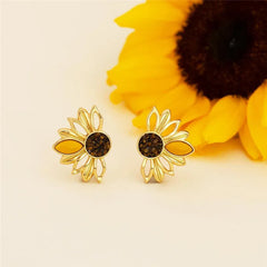 BRINCO GIRASSOL DOURADO COM DETALHES EM PEDRA NATURAL FRAGMENTADA