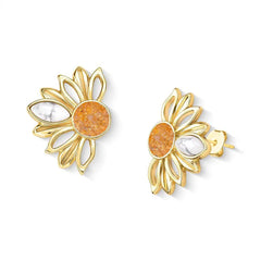 BRINCO GIRASSOL DOURADO COM DETALHES EM PEDRA NATURAL FRAGMENTADA