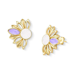 BRINCO GIRASSOL DOURADO COM DETALHES EM PEDRA NATURAL FRAGMENTADA