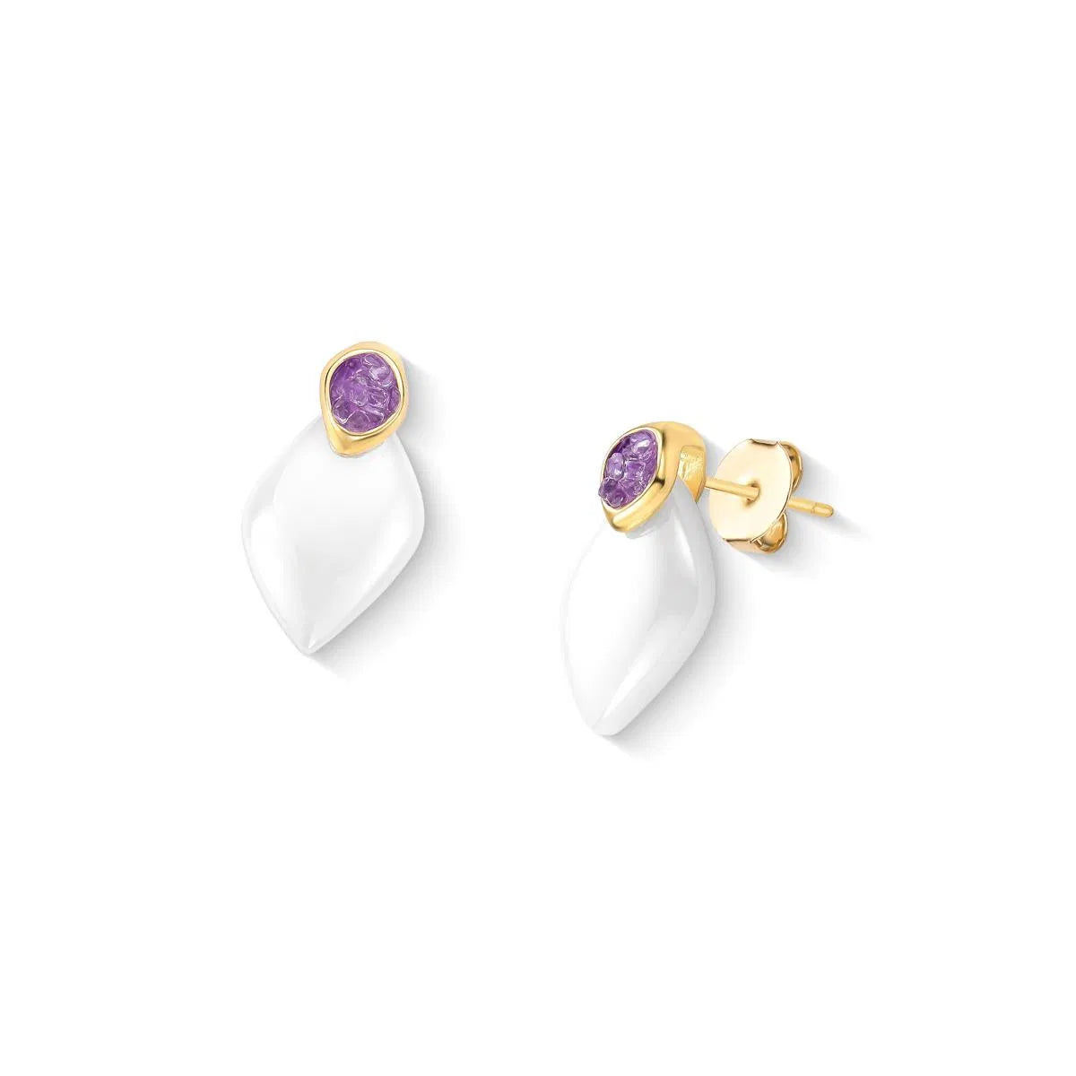 BRINCO DOURADO AURA PORCELANA PEROLADA E PEDRA FRAGMENTADA