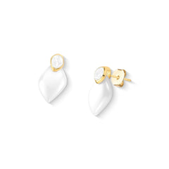 BRINCO DOURADO AURA PORCELANA PEROLADA E PEDRA FRAGMENTADA