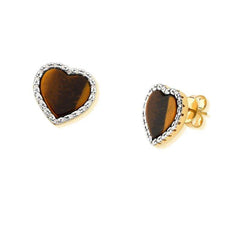 BRINCO CORAÇÃO DOURADO PEDRA CHAPA COM ZIRCÔNIAS E RÓDIO BRANCO