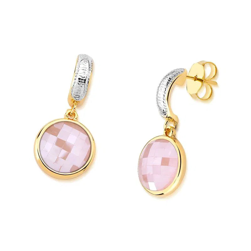 BRINCO CHARM FACETADO PEROLADO FORMATO 12MM DOURADO E RÓDIO BRANCO