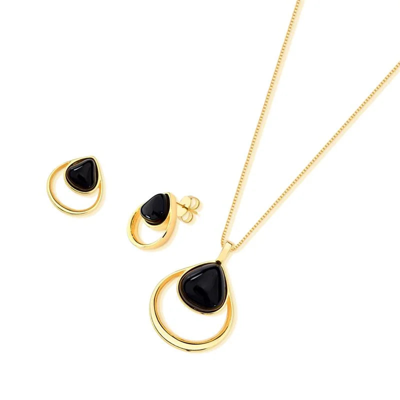 CONJUNTO BELLE DOURADO PEDRA GOTA