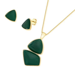 CONJUNTO DOURADO DUO PEDRA TRIANGULO E ESTILETTO