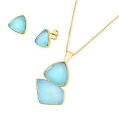 CONJUNTO DOURADO DUO PEDRA TRIANGULO E ESTILETTO