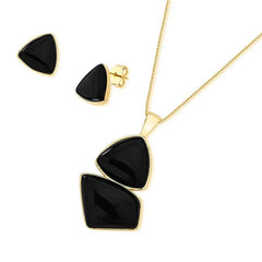 CONJUNTO DOURADO DUO PEDRA TRIANGULO E ESTILETTO