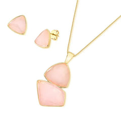 CONJUNTO DOURADO DUO PEDRA TRIANGULO E ESTILETTO