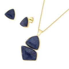 CONJUNTO DOURADO DUO PEDRA TRIANGULO E ESTILETTO