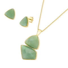 CONJUNTO DOURADO DUO PEDRA TRIANGULO E ESTILETTO