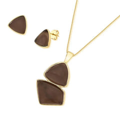 CONJUNTO DOURADO DUO PEDRA TRIANGULO E ESTILETTO