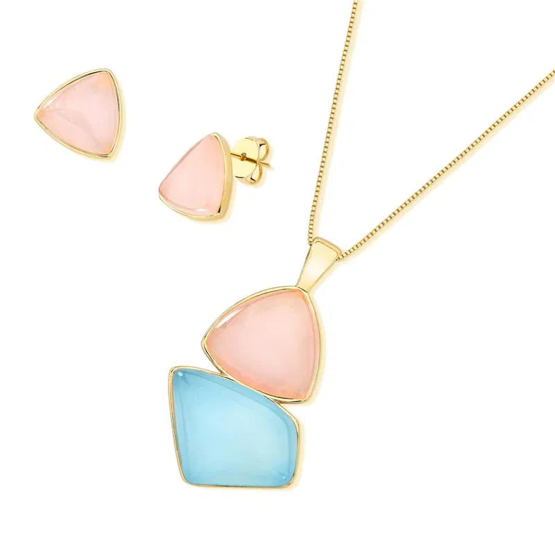 CONJUNTO DOURADO DUO PEDRA TRIANGULO E ESTILETTO