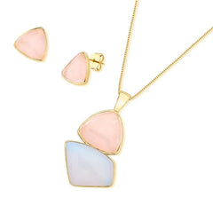 CONJUNTO DOURADO DUO PEDRA TRIANGULO E ESTILETTO