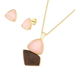 CONJUNTO DOURADO DUO PEDRA TRIANGULO E ESTILETTO