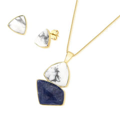 CONJUNTO DOURADO DUO PEDRA TRIANGULO E ESTILETTO