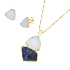 CONJUNTO DOURADO DUO PEDRA TRIANGULO E ESTILETTO