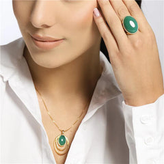 CONJUNTO DOURADO PEDRA OVAL CLÁSSICOS