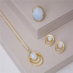 CONJUNTO DOURADO PEDRA OVAL CLÁSSICOS