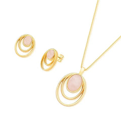 CONJUNTO DOURADO PEDRA OVAL CLÁSSICOS