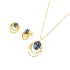 CONJUNTO DOURADO PEDRA OVAL CLÁSSICOS