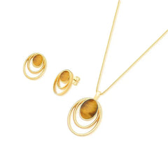 CONJUNTO DOURADO PEDRA OVAL CLÁSSICOS