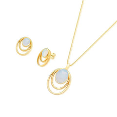 CONJUNTO DOURADO PEDRA OVAL CLÁSSICOS