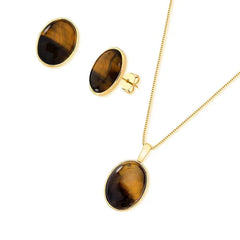 CONJUNTO CLÁSSICOS BÁSICOS DOURADO PEDRA OVAL